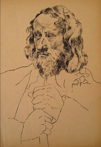 Modernist Male Portrait<br>Pen & Ink, 1930-50s<br><br>#15993