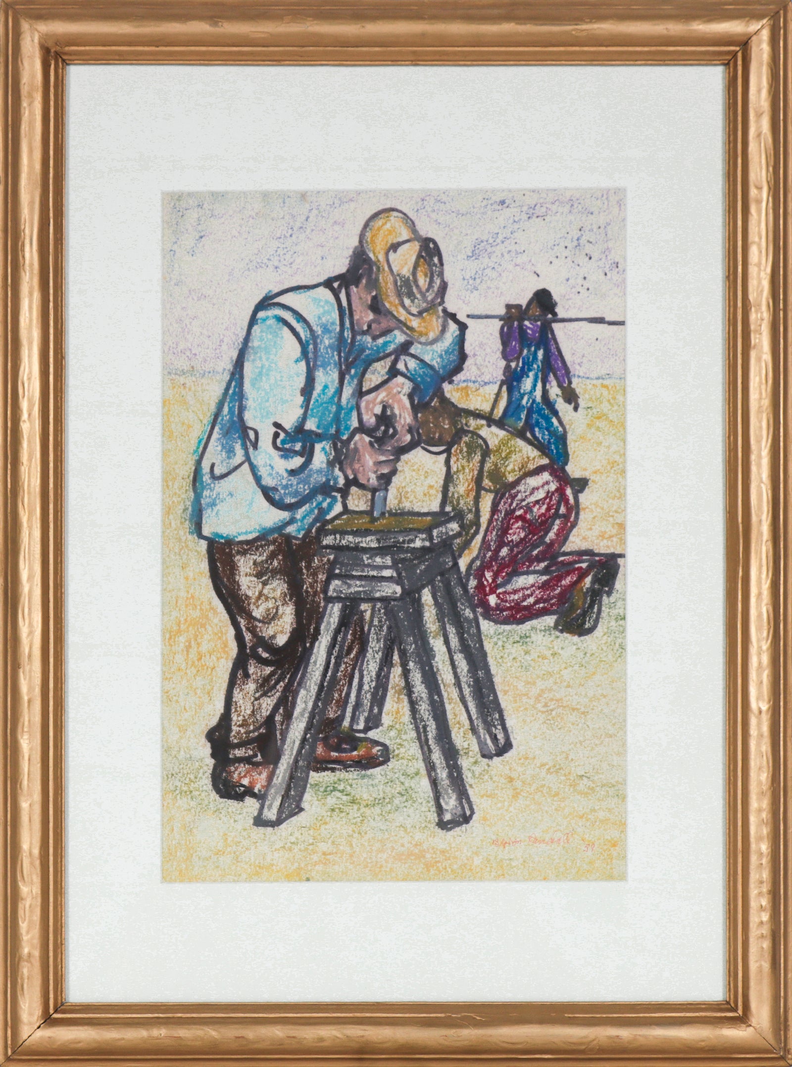 <i>Working Men</i> <br>1959 Pastel Scene <br><br>#33208