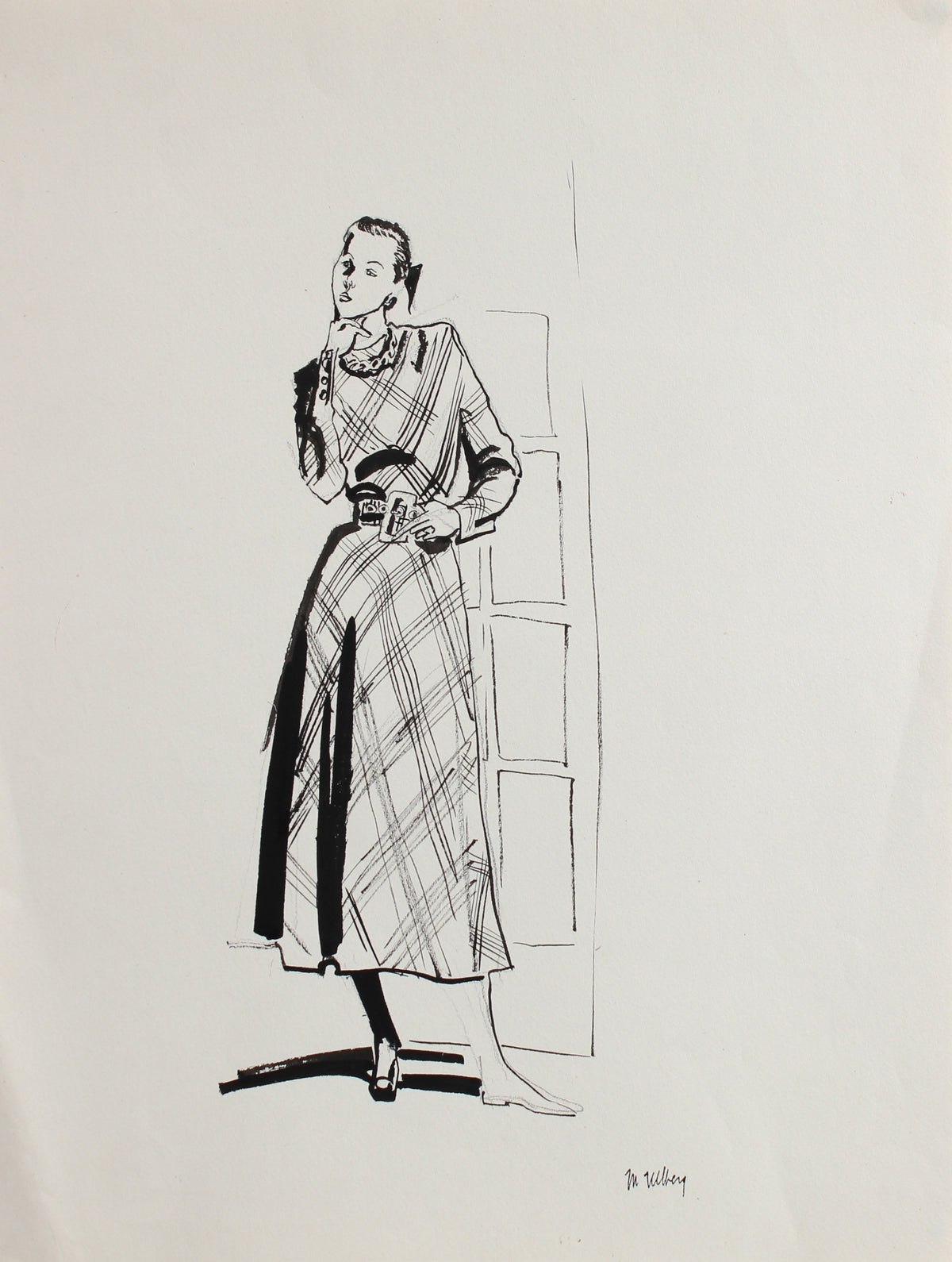 Woman in a Plaid Dress &lt;br&gt;Ink 1946-54 &lt;br&gt;&lt;br&gt;#3364