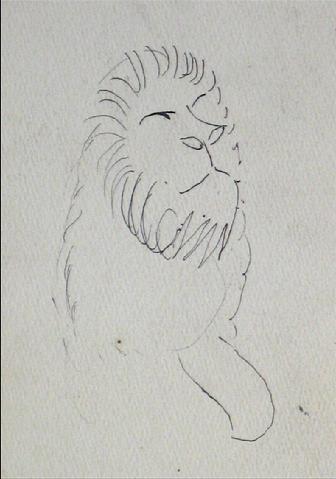 Mid Century Lion Drawing<br>Ink on Paper<br><br>#11378