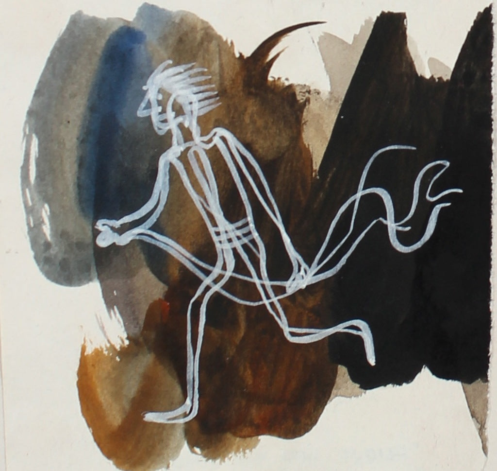 Petit Dynamic Running Figure in White <br>1946 Gouache <br><br>#3436