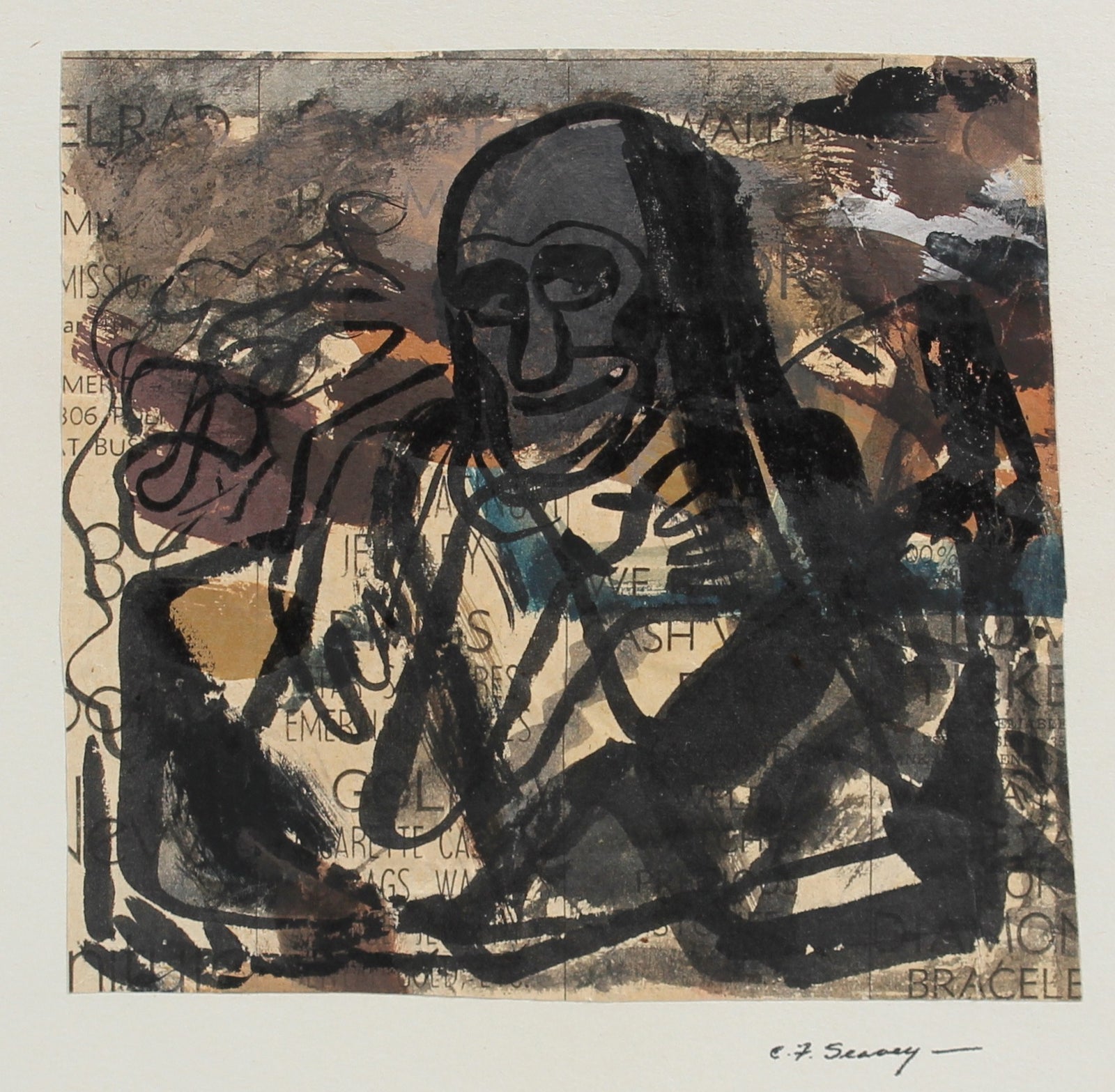 Surreal Muted Tone Figure <br>1946 Ink & Gouache <br><br>#3438