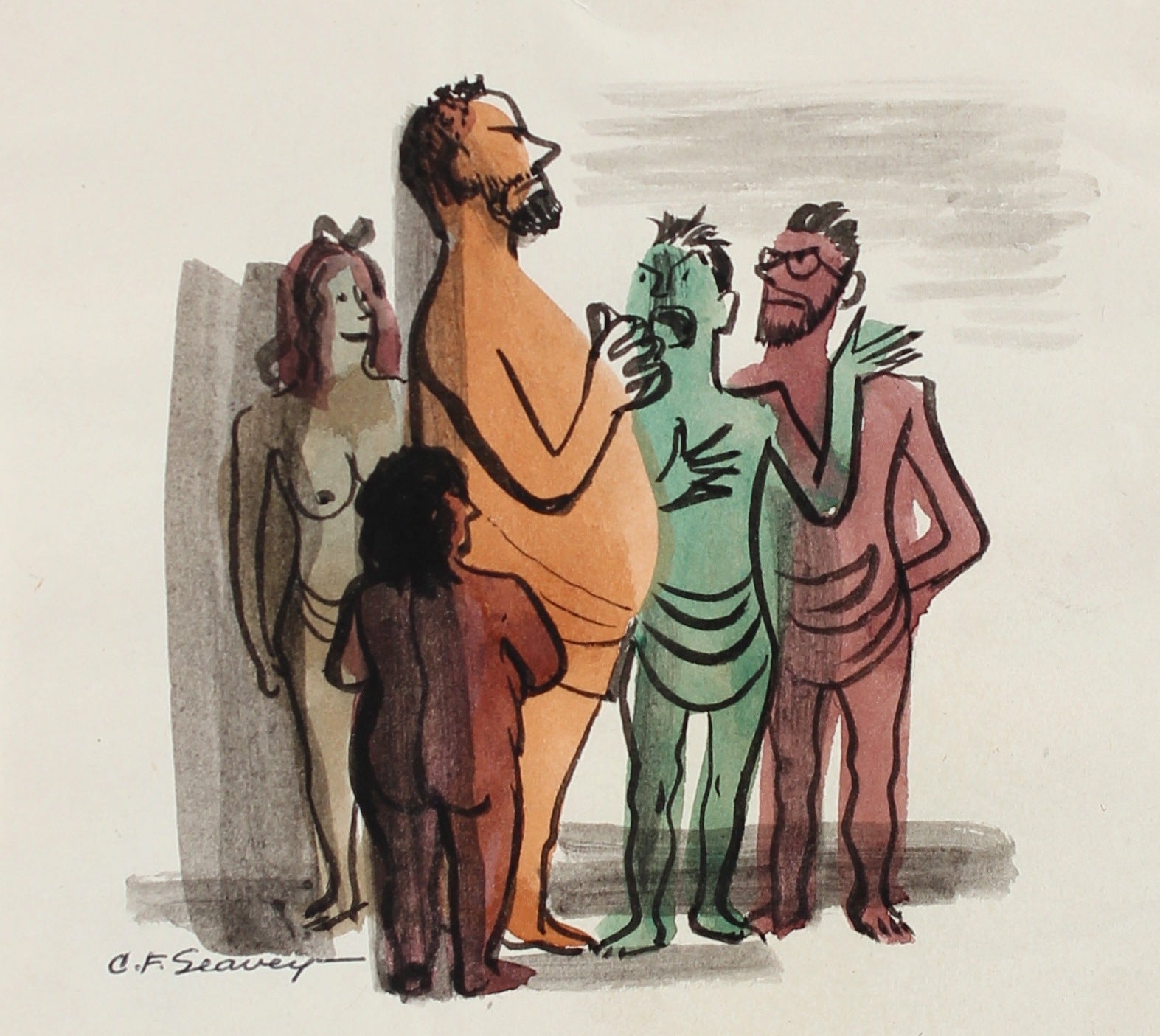 Petit Gathering of Colorful Figures <br>1946 Gouache <br><br>#3439