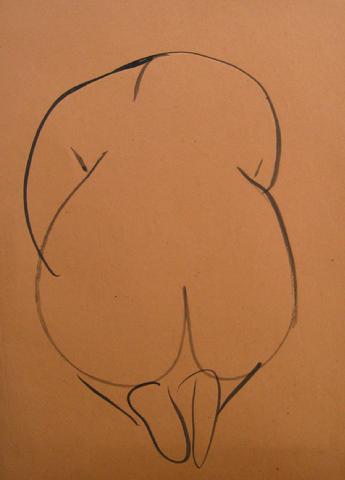 Nude Study From Behind<br>1930-50s Pen & Ink<br><br>#16021