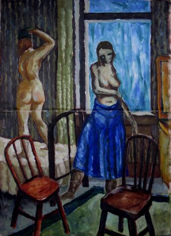 Two Female Nudes<br>Mid Centry Oil<br><br>#0504