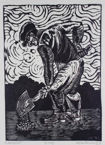 <i>Shoveller</i><br>1968 Linoleum Block Print<br><br>#30968