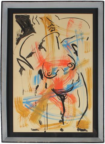 Red & Blue Expressionist Nude<br>1961 Gouache<br><br>#51836