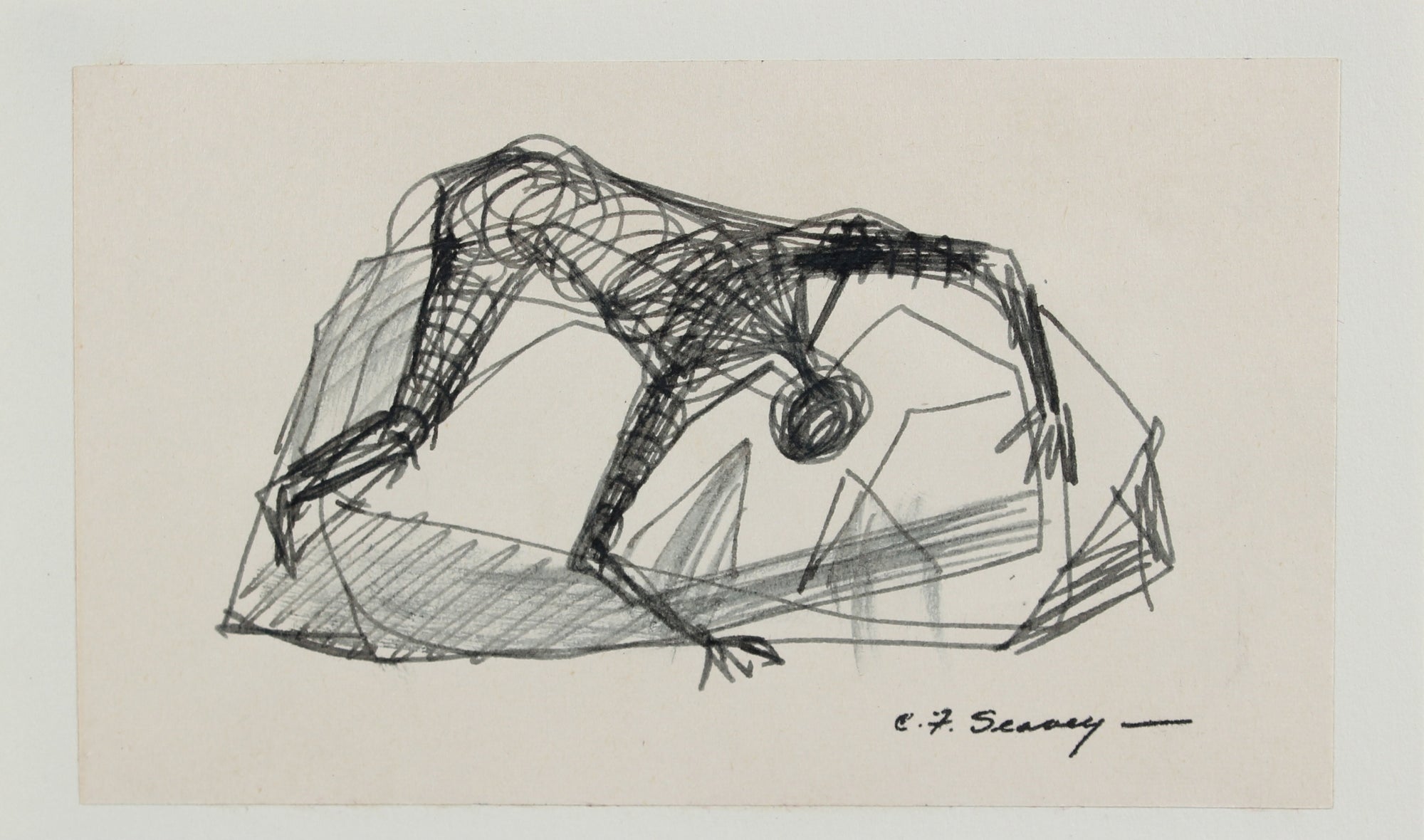 Petit Modernist Monochromatic Figure <br>1952 Ink <br><br>#3499
