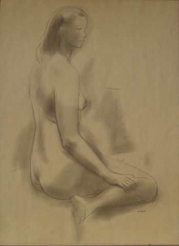 Seated Female Nude<br>1930-60s Graphite Sketch<br><br>#13386