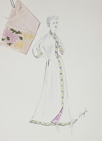 Fitted Caftan Dress in Pale Colors<br> Gouache & Ink Fashion Illustration<br><br>#26176