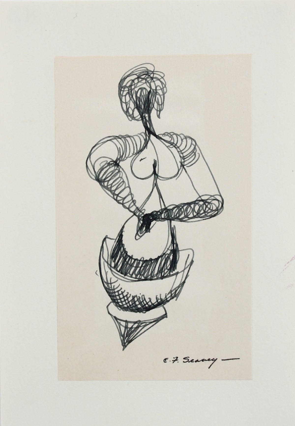 Petite Monochromatic Abstracted Figure <br>1952 Ink <br><br>#3505