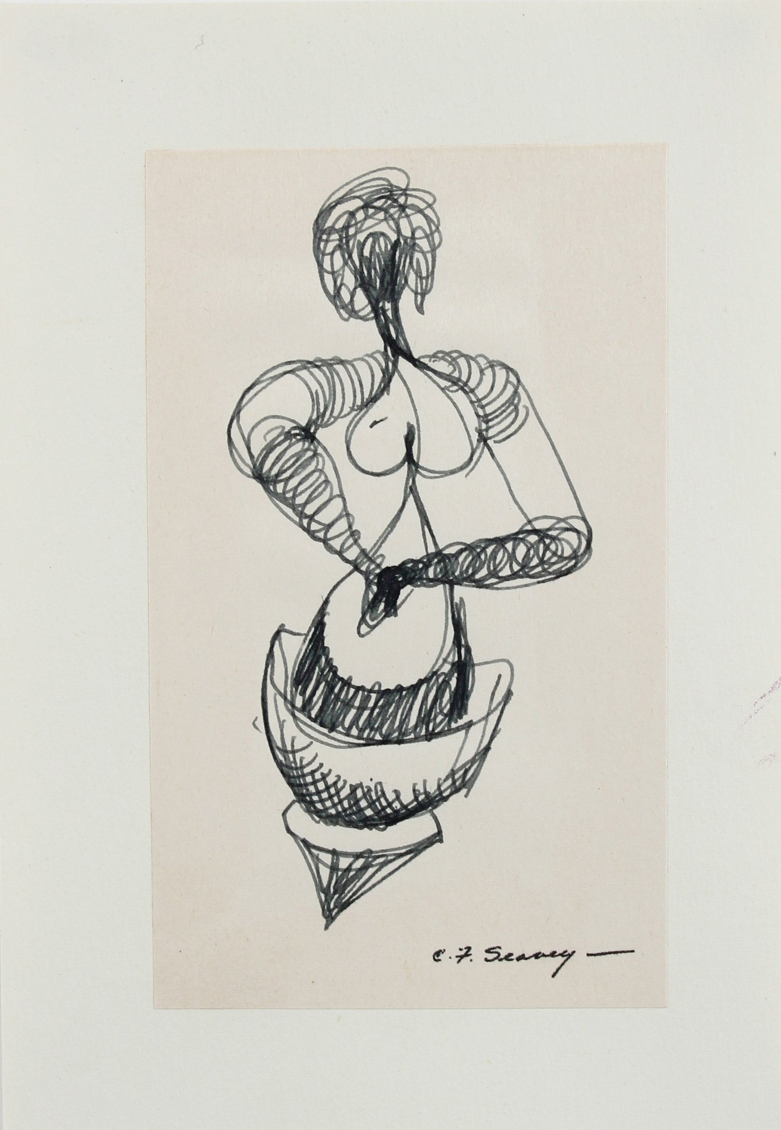Petite Monochromatic Abstracted Figure <br>1952 Ink <br><br>#3505