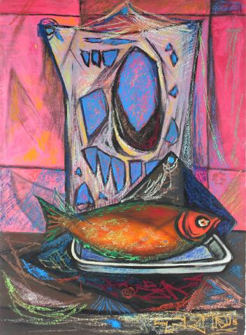 <i>Smoked White Fish</i><br>1956 Casein & Oil Pastel<br><br>#33306