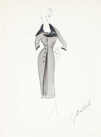 Woman In a Black Overcoat With a Fur Trim<br> Gouache & Ink Fashion Illustration<br><br>#26509