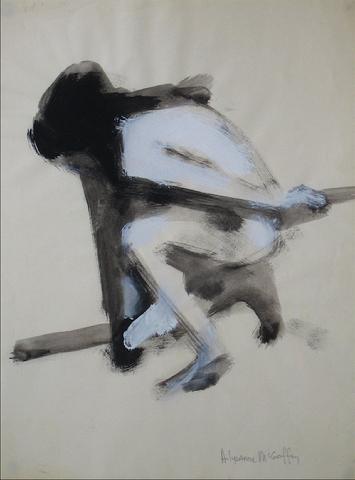 Crouching Grayscale Figure&lt;br&gt;1950-60s Distemper&lt;br&gt;&lt;br&gt;#12637