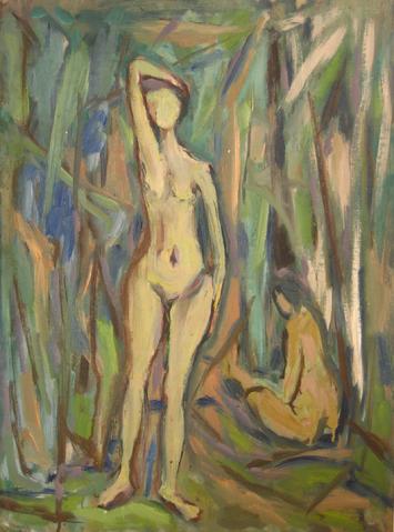 Standing Abstracted Nude&lt;br&gt;Mid Century Oil&lt;br&gt;&lt;br&gt;#4858