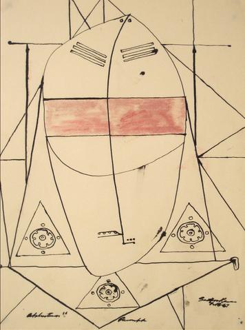 Angular Modernist Abstract<br>1967 Oil & Ink<br><br>#14583