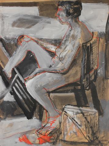 Expressionist Seated Figure<br>1960-70s Charcoal, Ink & Gouache<br><br>#88940