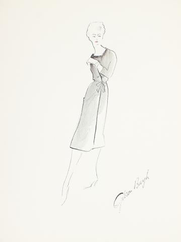 Black Sheath Dress with Tied Waist<br> Gouache & Ink Fashion Illustration<br><br>#26545