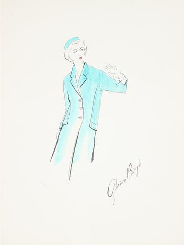 Turqoise Button Down Coat<br> Gouache & Ink Fashion Illustration<br><br>#26571