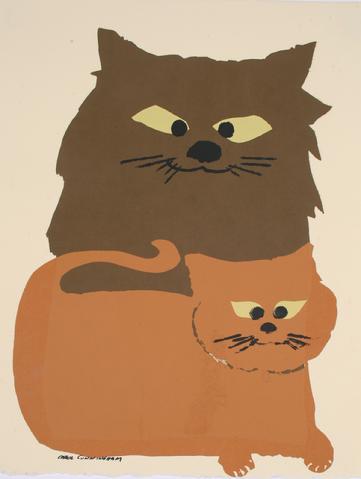 Two Mischievous Cats<br>1960-70s Serigraph<br><br>#71304