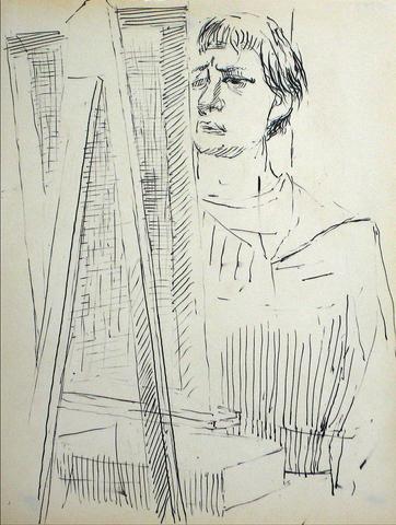 Artist at the Easel<br>Mid Century Ink on Paper<br><br>#10787