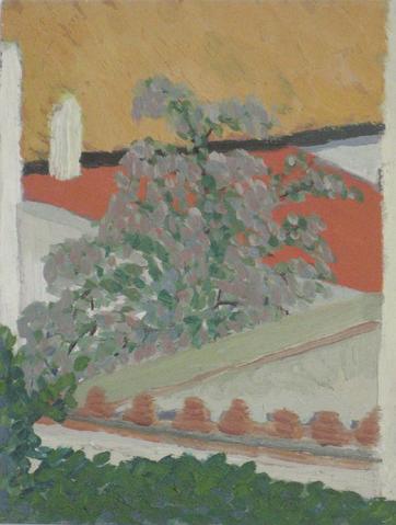 Abstracted Garden Scene<br>Mid Century Oil<br><br>#4247