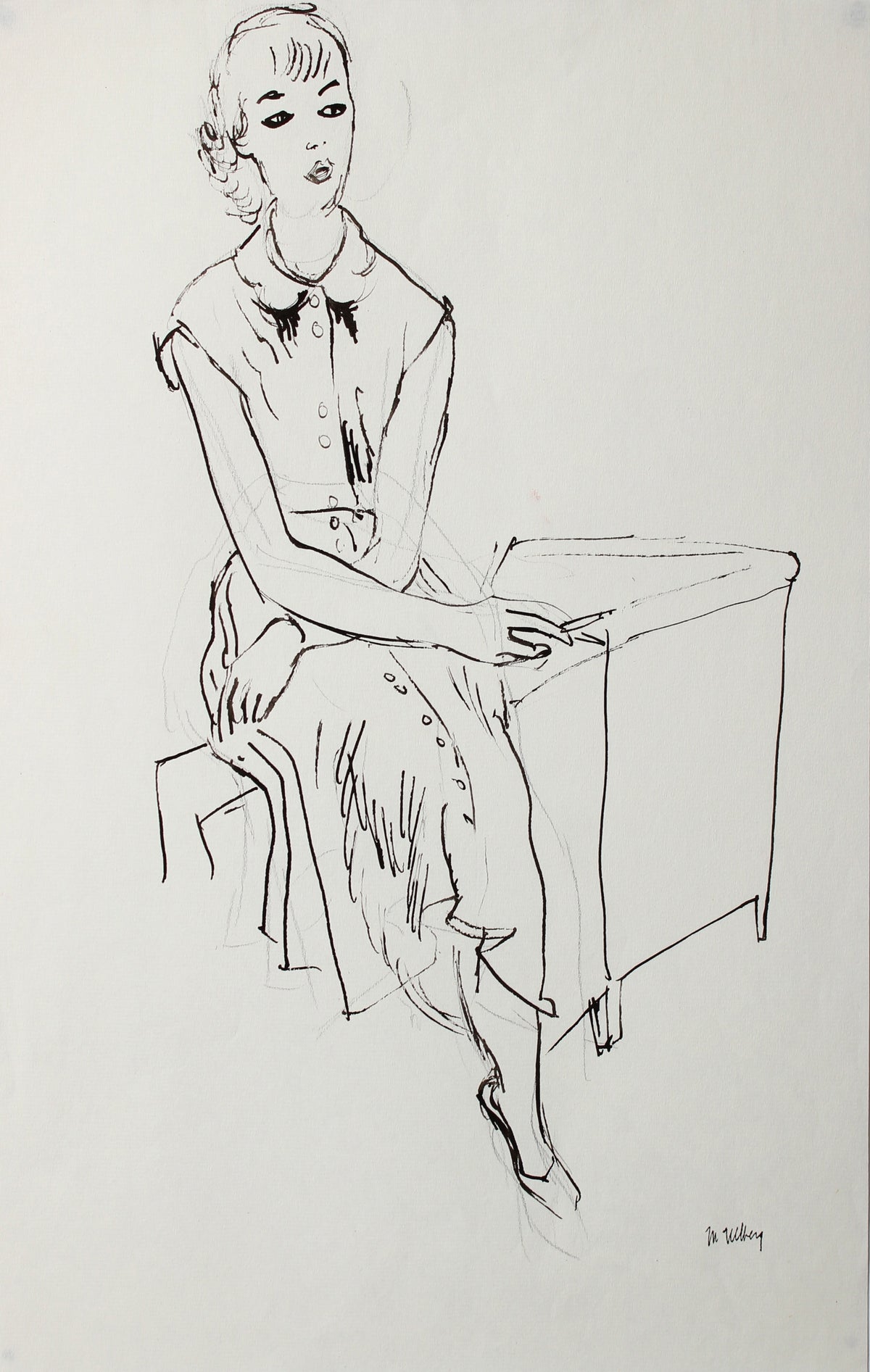 Elegant Monochromatic Woman &lt;br&gt;1940-50 Ink &amp; Graphite &lt;br&gt;&lt;br&gt;#3638