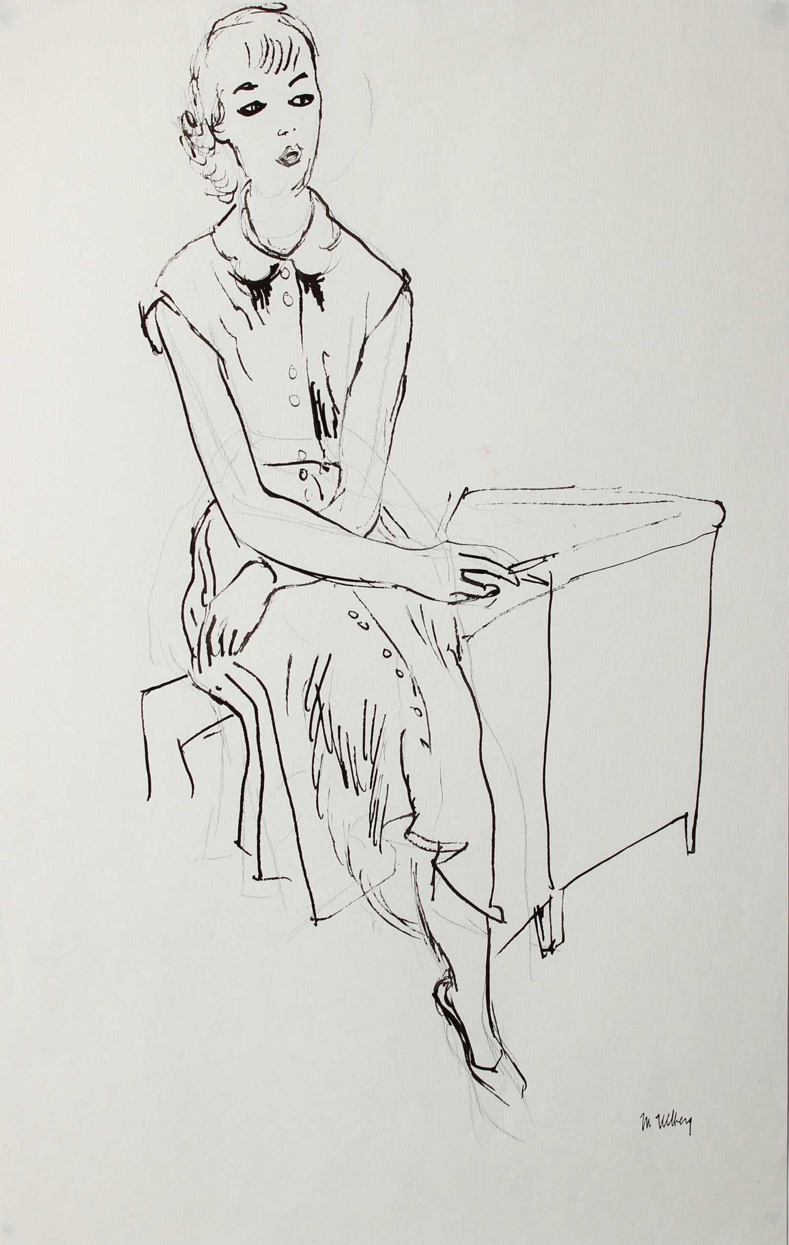 Elegant Monochromatic Woman <br>1940-50 Ink & Graphite <br><br>#3638