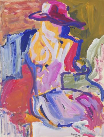 Vivid Abstracted Figure with Hat<br>1950-60s Distemper on Paper<br><br>#23247