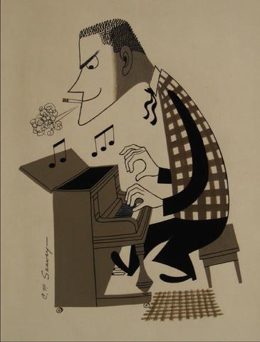 Smoker at the Piano<br>Mid Century Ink & Gouache<br><br>#7761