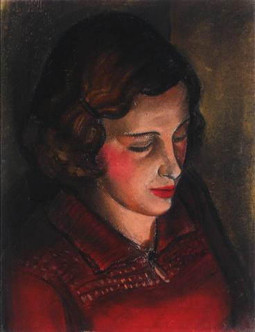 <i>Girl in Red Sweater</i><br>1936 Oil Pastel<br><br>#9500