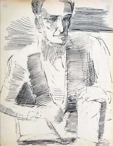 Modernist Portrait Study<br>Ink, 1940-60s<br><br>#10422