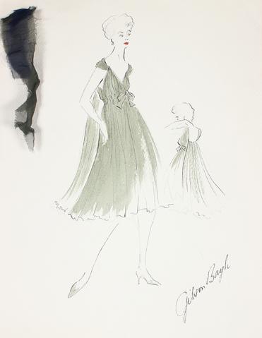 Flowy Olive Green Dress<br> Gouache & Ink Fashion Illustration<br><br>#26202