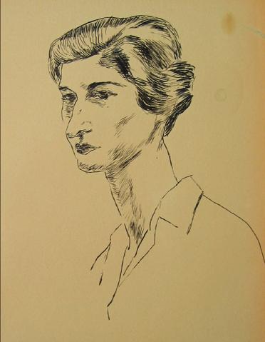 Portrait of a Woman<br>1930-50s Pen & Ink<br><br>#15965