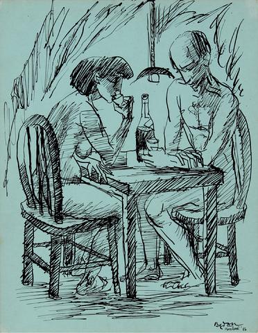 Couple Drinking<br>1956 Ink on Cardstock<br><br>#30668