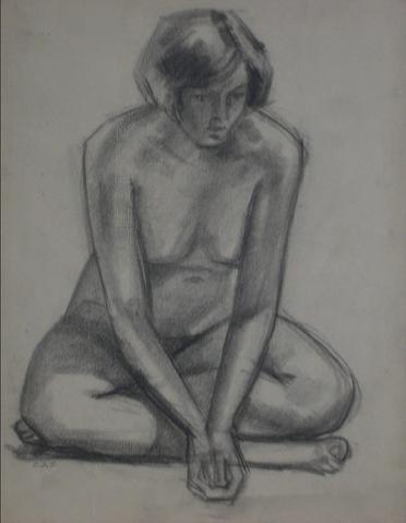 Contemplative Sitting Nude <br>1928-36 Graphite <br><br>#9572