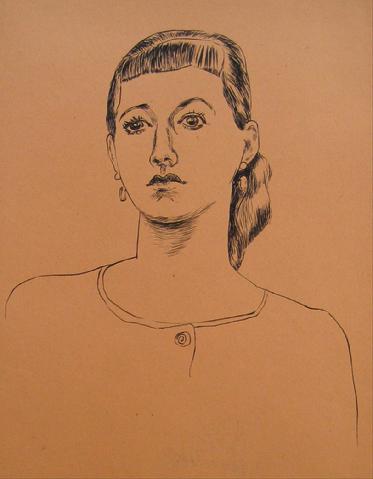 Modernist Female Portrait<br>Pen & Ink, 1930-50s<br><br>#16031