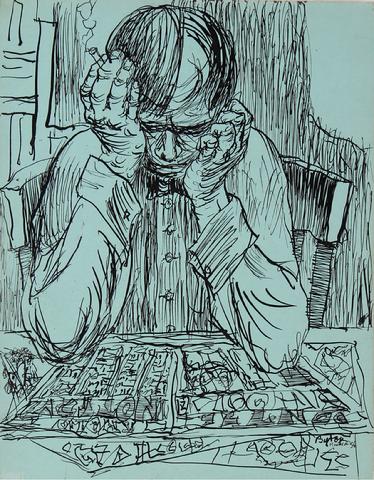 Contemplative Smoker<br>1956 Ink on Cardstock<br><br>#30667