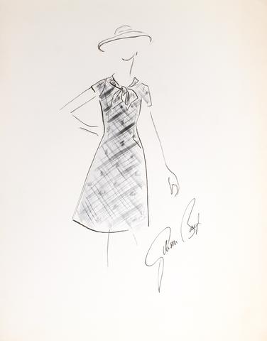 A-Line Dress with Bowed Collar<br> Gouache & Ink Fashion Illustration<br><br>#26240