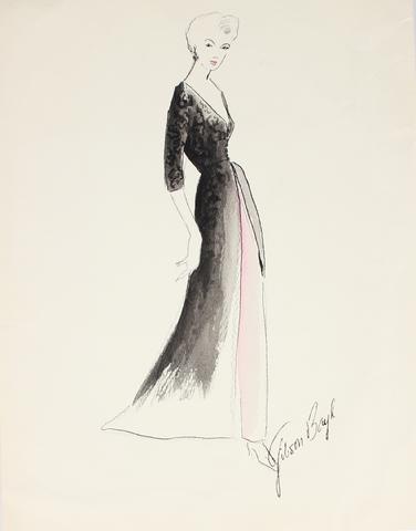 Wrap Dress in Black & Pink<br> Gouache & Ink Fashion Illustration<br><br>#27254