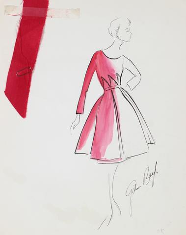 Hot Pink Wide-Midriff Dress&lt;br&gt; Gouache &amp; Ink Fashion Illustration&lt;br&gt;&lt;br&gt;#26158