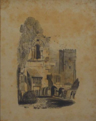 British Castle Scene<br>Early-Mid 1800s Graphite<br><br>#10149