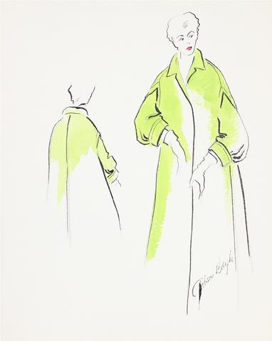 Neon Green Trench Coat&lt;br&gt; Gouache &amp; Ink Fashion Illustration&lt;br&gt;&lt;br&gt;#26513