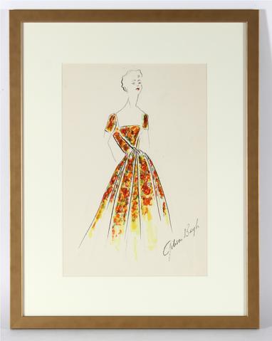 Fiery Gown in Red & Yellow<br> Gouache & Ink Fashion Illustration<br><br>#26554