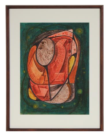 Fiery Geometric Abstract<br>Mid Century Ink and Gouache<br><br>#72007