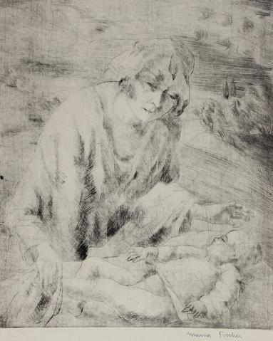 Mother & Child<br>1920s Etching<br><br>#60127