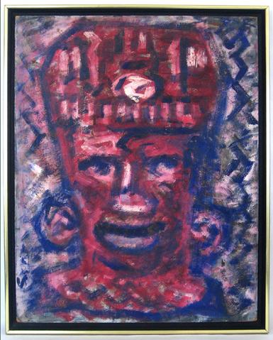 Modernist Puerto Rican Portrait in Red&lt;br&gt;Mid Century Oil&lt;br&gt;&lt;br&gt;#14704