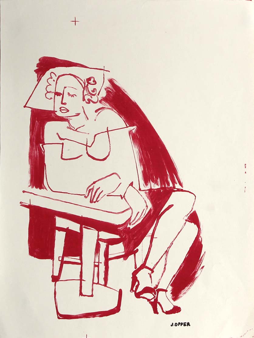 Woman Seated at the Bar <br>1940-50s Stone Lithograph <br><br>#38865