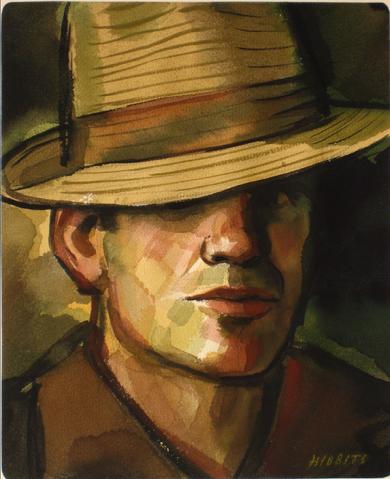 Portrait of A Man in A Hat<br>1930-60s Watercolor<br><br>#13380